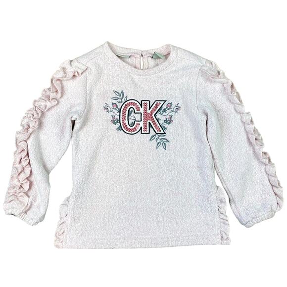 Calvin Klein Fleece Ruffle Sequined Pink Top Sz 6 - Picture 1 of 7